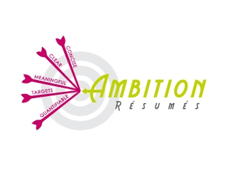 Ambition Resumes - Clear. Concise. Meaningful. Quantifiable. Targets logo design by Marianne
