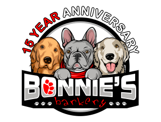 Bonnies Barkery 15 Year Anniversary logo design by jm77788
