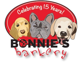 Bonnies Barkery 15 Year Anniversary logo design by not2shabby
