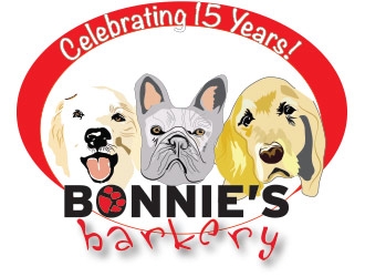 Bonnies Barkery 15 Year Anniversary logo design by not2shabby