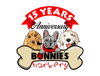 Bonnies Barkery 15 Year Anniversary logo design by Kruger