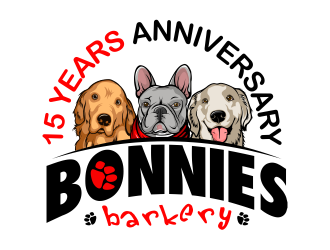 Bonnies Barkery 15 Year Anniversary logo design by jm77788