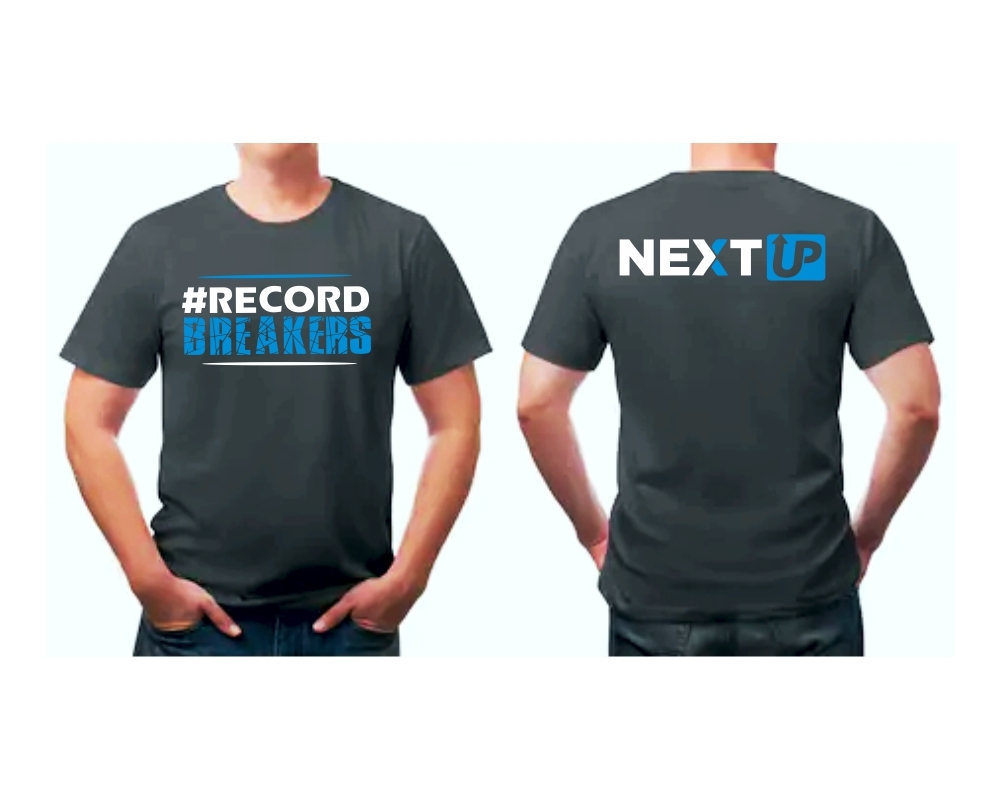 I need #RecordBreakers on the front of the shirt and Next UP logo on the back top of the shirt. logo design by ruki