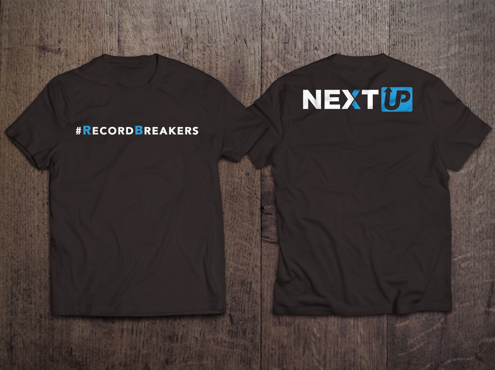 I need #RecordBreakers on the front of the shirt and Next UP logo on the back top of the shirt. logo design by KHAI