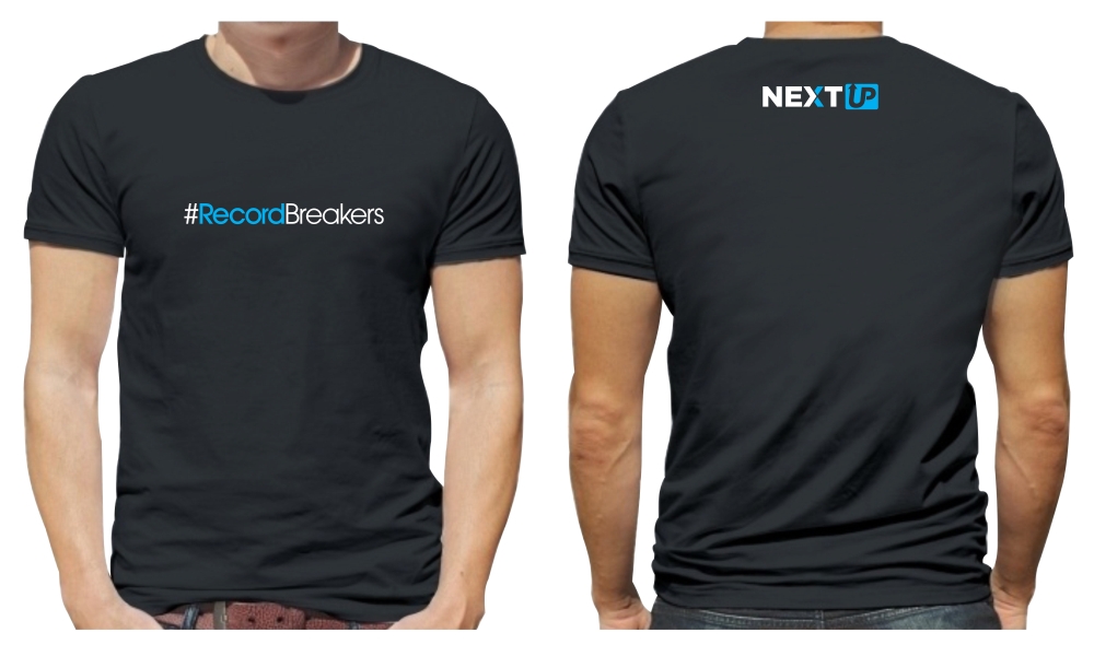 I need #RecordBreakers on the front of the shirt and Next UP logo on the back top of the shirt. logo design by aura