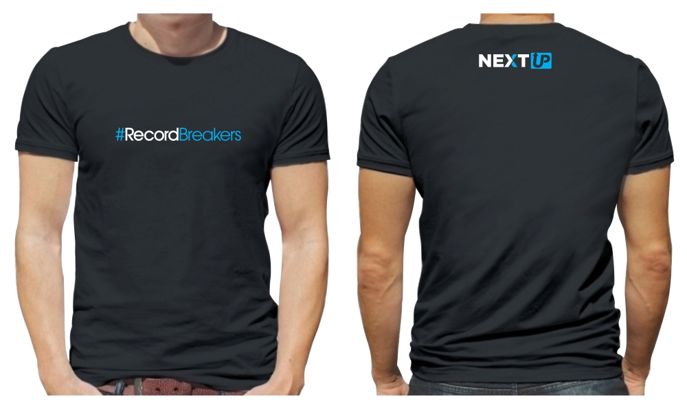I need #RecordBreakers on the front of the shirt and Next UP logo on the back top of the shirt. logo design by aura