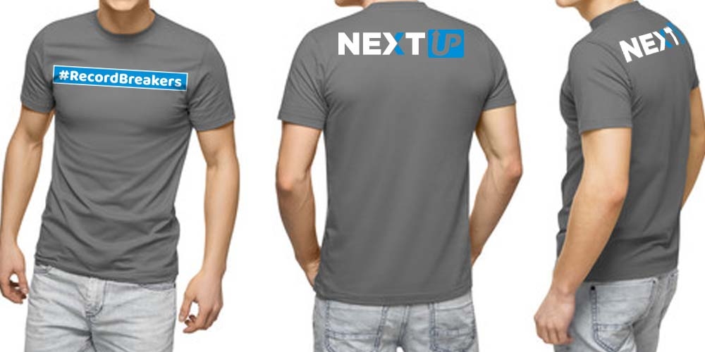 I need #RecordBreakers on the front of the shirt and Next UP logo on the back top of the shirt. logo design by bulatITA