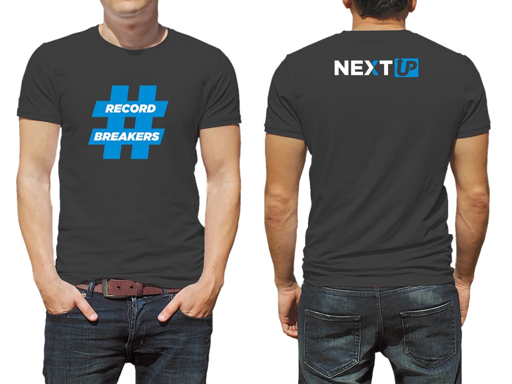 I need #RecordBreakers on the front of the shirt and Next UP logo on the back top of the shirt. logo design by Gelotine