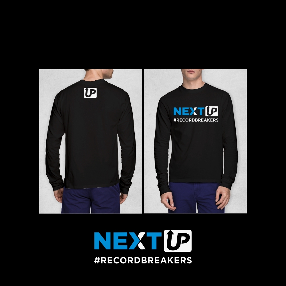 I need #RecordBreakers on the front of the shirt and Next UP logo on the back top of the shirt. logo design by zoominten