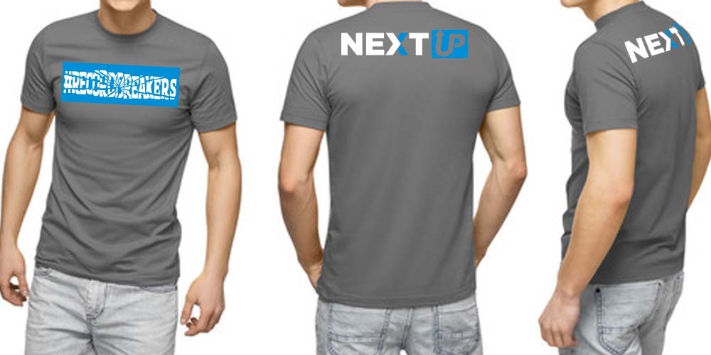 I need #RecordBreakers on the front of the shirt and Next UP logo on the back top of the shirt. logo design by bulatITA