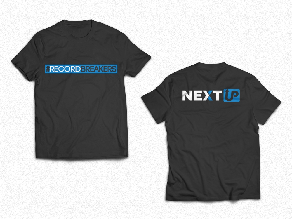 I need #RecordBreakers on the front of the shirt and Next UP logo on the back top of the shirt. logo design by iamjason