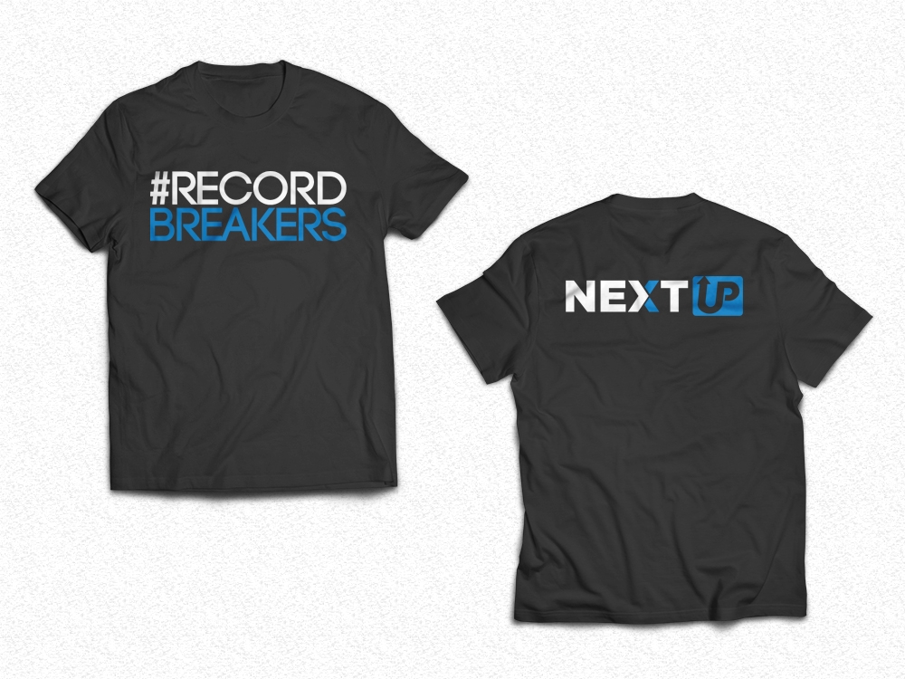 I need #RecordBreakers on the front of the shirt and Next UP logo on the back top of the shirt. logo design by iamjason