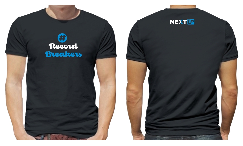I need #RecordBreakers on the front of the shirt and Next UP logo on the back top of the shirt. logo design by aura