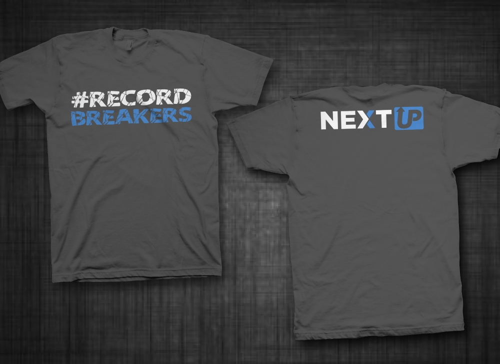 I need #RecordBreakers on the front of the shirt and Next UP logo on the back top of the shirt. logo design by LogOExperT