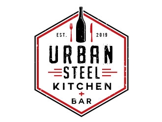 Urban Steel Kitchen   Bar logo design by Conception