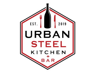 Urban Steel Kitchen   Bar logo design by Conception