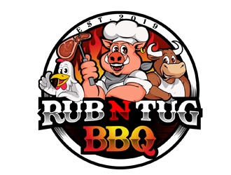 Rub N Tug BBQ logo design by DreamLogoDesign