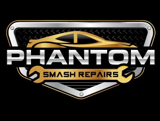 phantom smash repairs logo design by Suvendu
