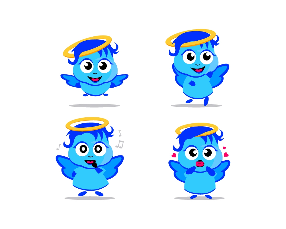 I need this type of simple face and body animation (like this Green owl) for our Blue Angel Logo.  I need 10 images of our Blue Angel (1) flying, (2) dancing, (3) singing, (4) blowing kisses, (5) winking,  (6) talking, (7) praying, (8) laughing, (9) walki logo design by iamjason