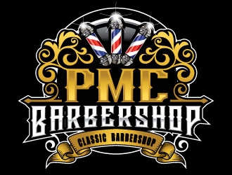 PMC barbershop  logo design by invento
