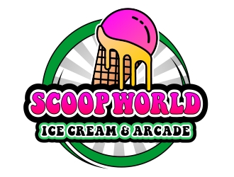 Scoop World Ice Cream &amp; Arcade logo design by aura