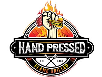 HAND PRESSED FLAME GRILLED logo design by REDCROW