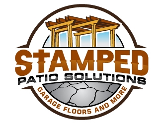 Stamped Patio Solutions, Garage Floors and more logo design by Logoboffin