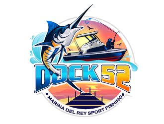 Dock 52 marina del Rey sport fishing  logo design by Suvendu