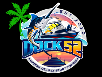 Dock 52 marina del Rey sport fishing  logo design by Suvendu