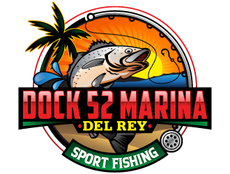 Dock 52 marina del Rey sport fishing  logo design by LucidSketch