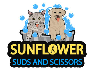 Sunflower Suds and Scissors  logo design by Suvendu
