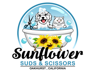 Sunflower Suds and Scissors  logo design by ingepro