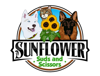 Sunflower Suds and Scissors  logo design by AamirKhan