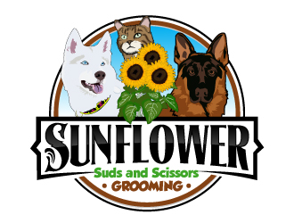 Sunflower Suds and Scissors  logo design by AamirKhan