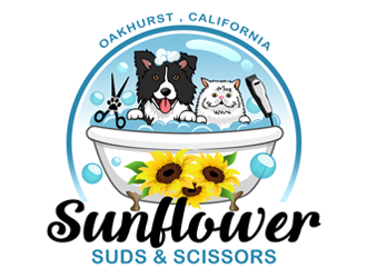 Sunflower Suds and Scissors  logo design by ingepro