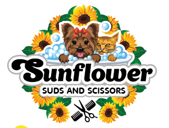 Sunflower Suds and Scissors  logo design by il-in