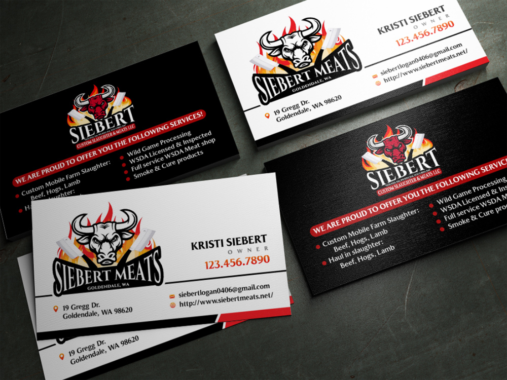 19 Gregg Drive  Goldendale WA  98620  http://www.siebertmeats.net/  FB: siebert custom slaughter & Meats WSDA licensed custom butcher shop and mobile slaughter Smoke BBQ trailer for Mobile catering  logo design by Realistis