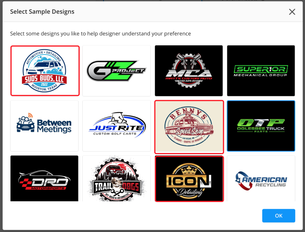 Use the design samples to better describe your logo idea!